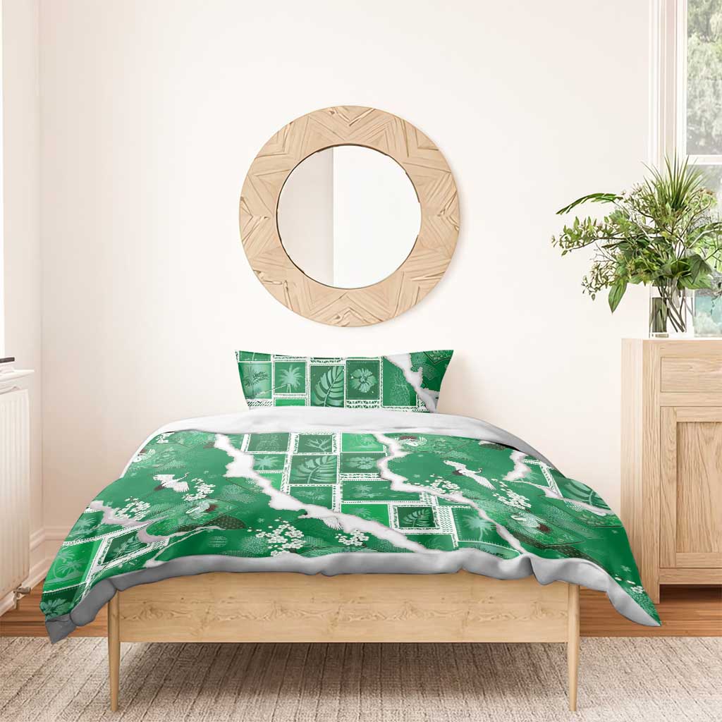 Hawaii Japanese Culture Green Bedding Set Spring Cranes Aloha Pattern LT01 - Polynesian Pride