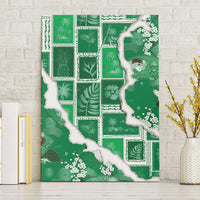Hawaii Japanese Culture Green Canvas Wall Art Spring Cranes Aloha Pattern LT01 Without Frame Green - Polynesian Pride