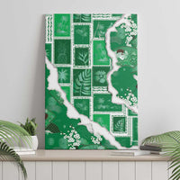 Hawaii Japanese Culture Green Canvas Wall Art Spring Cranes Aloha Pattern LT01 - Polynesian Pride