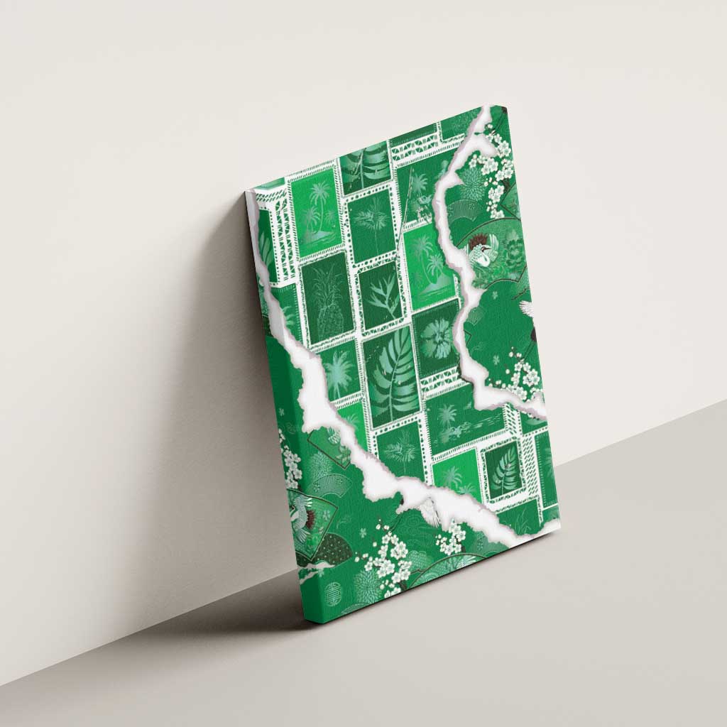 Hawaii Japanese Culture Green Canvas Wall Art Spring Cranes Aloha Pattern LT01 - Polynesian Pride
