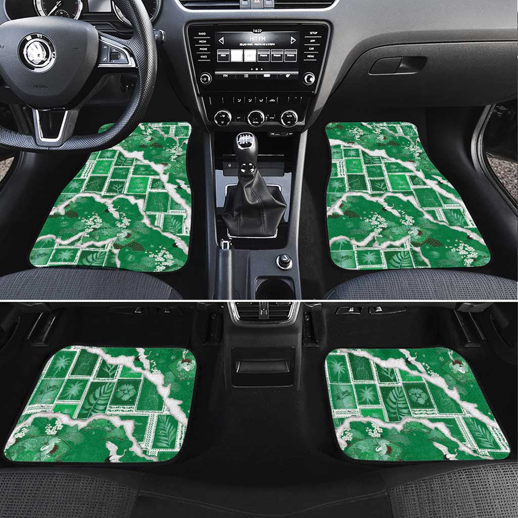 Hawaii Japanese Culture Green Car Mats Spring Cranes Aloha Pattern LT01 Set 4pcs Green - Polynesian Pride