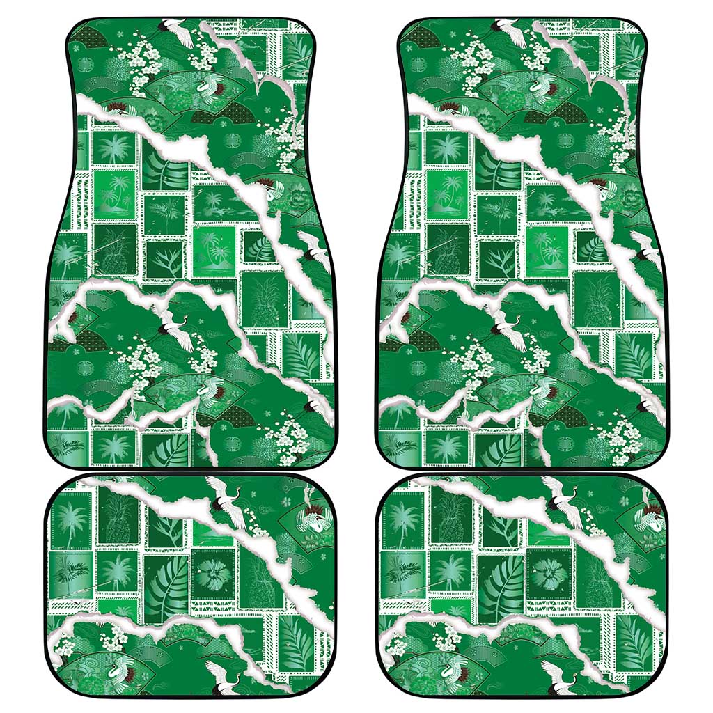 Hawaii Japanese Culture Green Car Mats Spring Cranes Aloha Pattern LT01 - Polynesian Pride