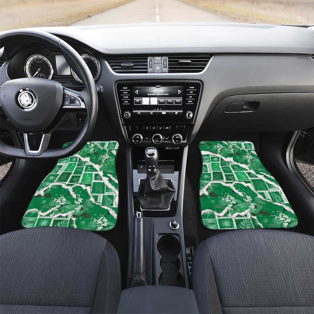Hawaii Japanese Culture Green Car Mats Spring Cranes Aloha Pattern LT01 Set 2pcs - Front Green - Polynesian Pride