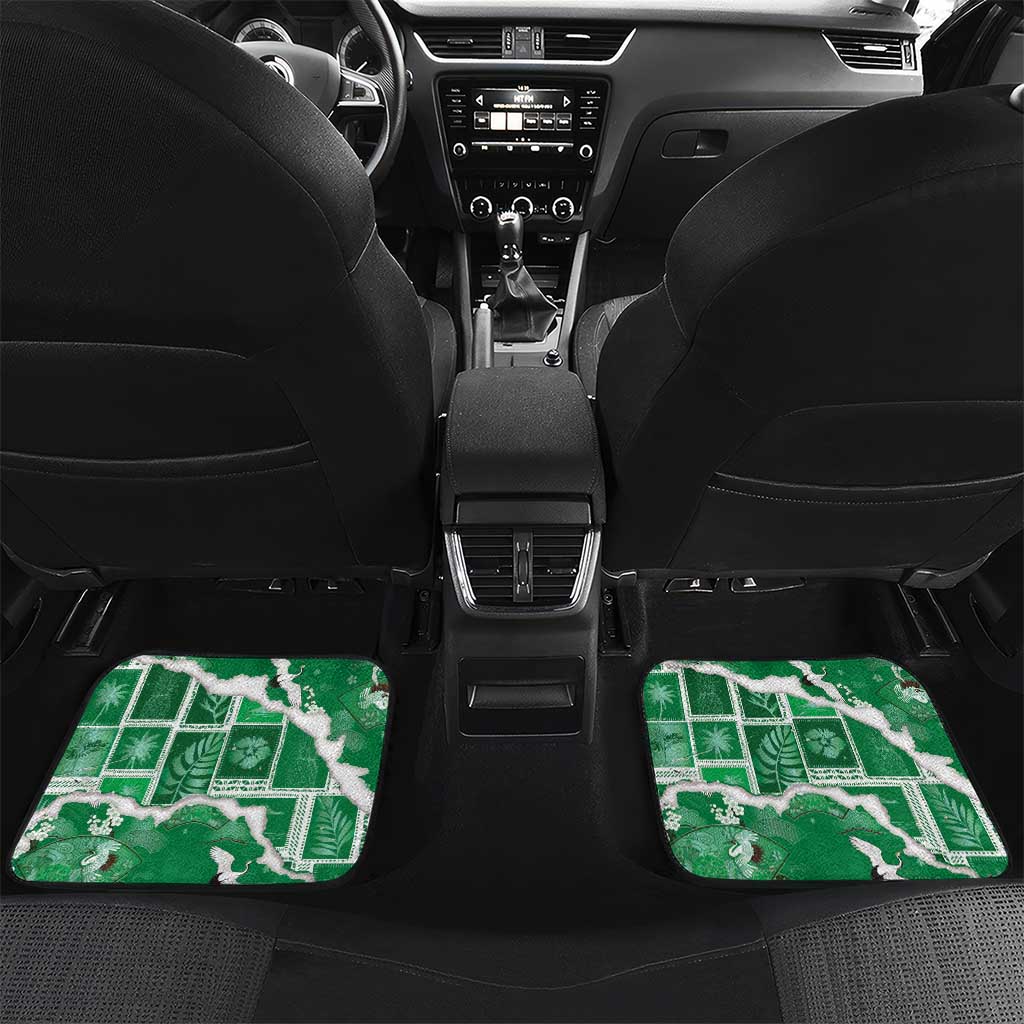 Hawaii Japanese Culture Green Car Mats Spring Cranes Aloha Pattern LT01 Set 2pcs - Back Green - Polynesian Pride