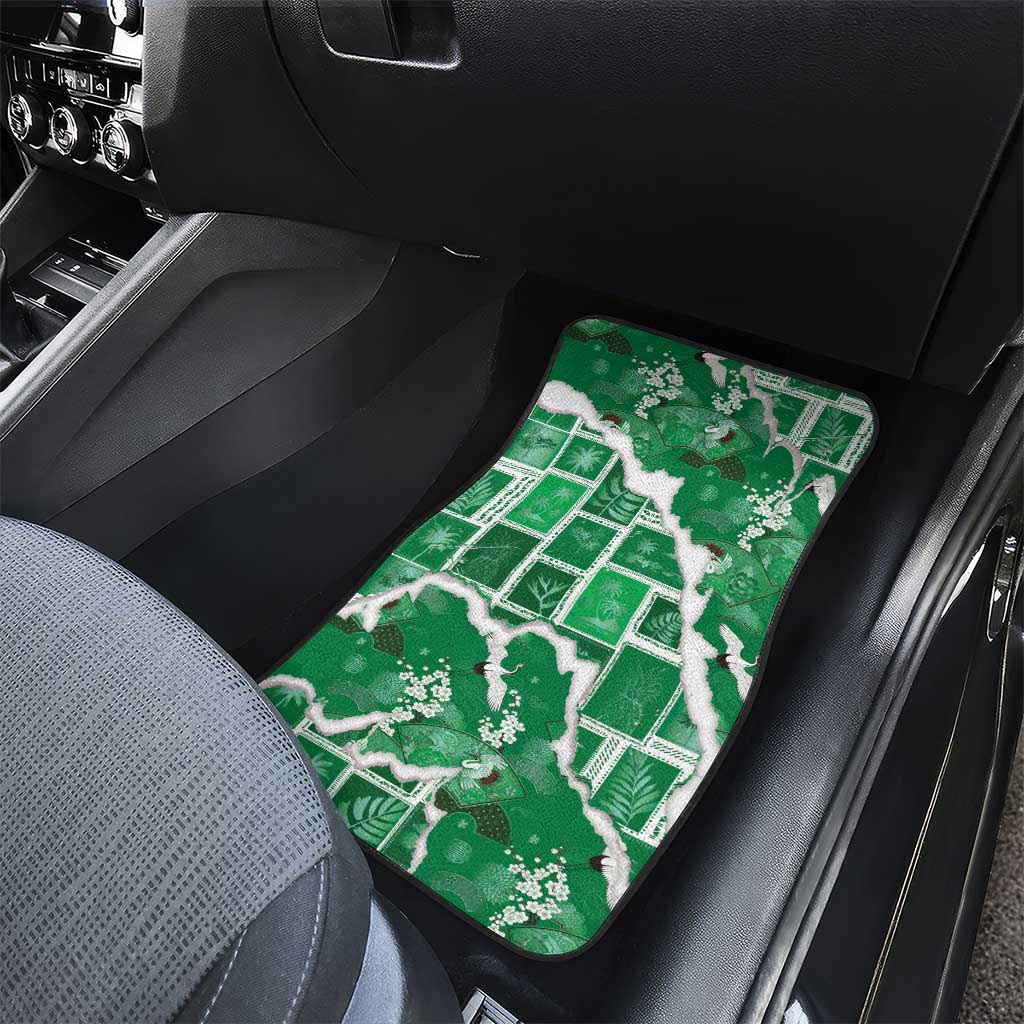 Hawaii Japanese Culture Green Car Mats Spring Cranes Aloha Pattern LT01 - Polynesian Pride