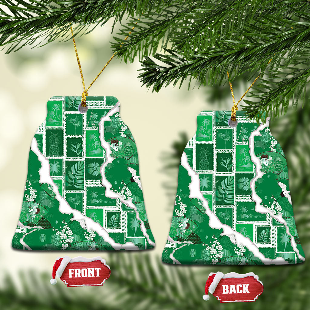 Hawaii Japanese Culture Green Ceramic Ornament Spring Cranes Aloha Pattern LT01 Bell Flake Green - Polynesian Pride