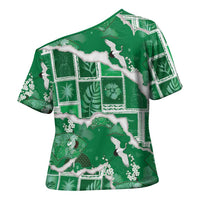 Hawaii Japanese Culture Green Cross Shoulder Shirt Spring Cranes Aloha Pattern LT01 - Polynesian Pride