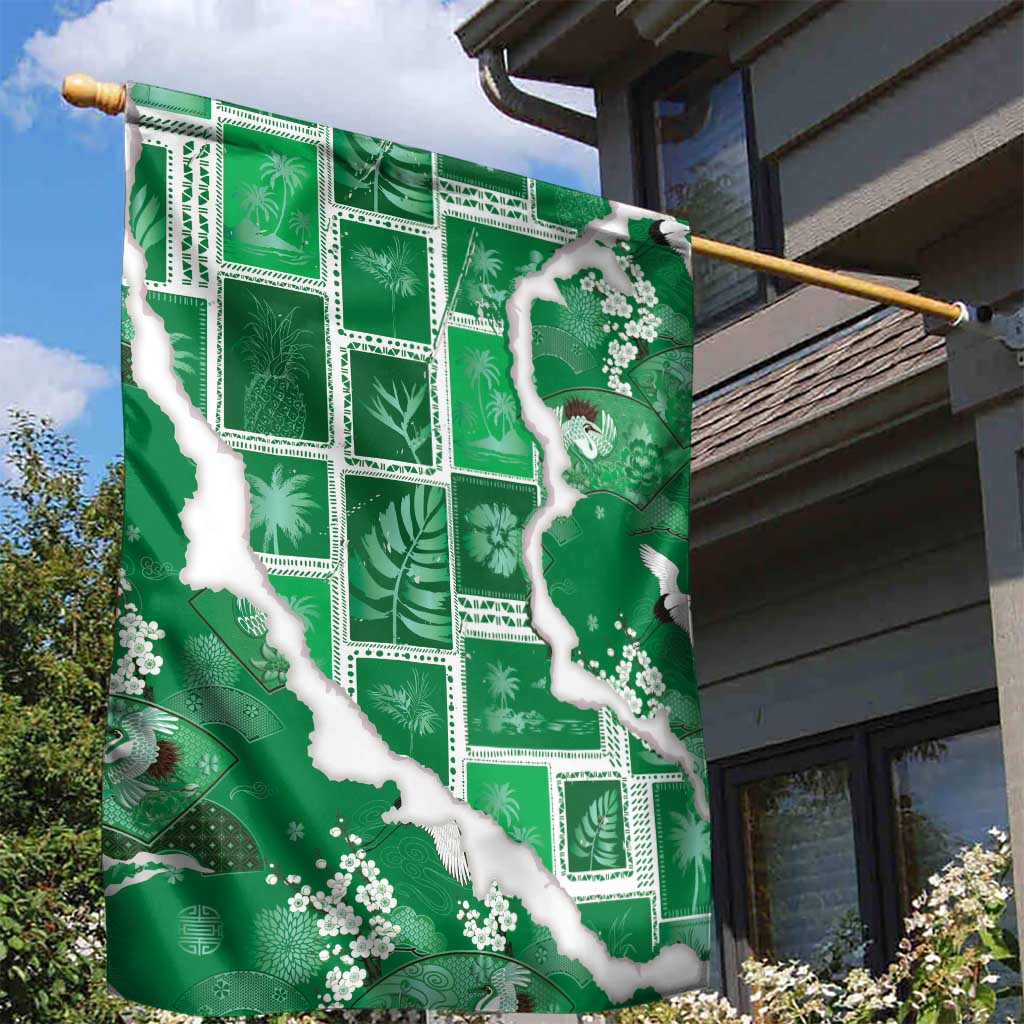 Hawaii Japanese Culture Green Garden Flag Spring Cranes Aloha Pattern LT01 - Polynesian Pride
