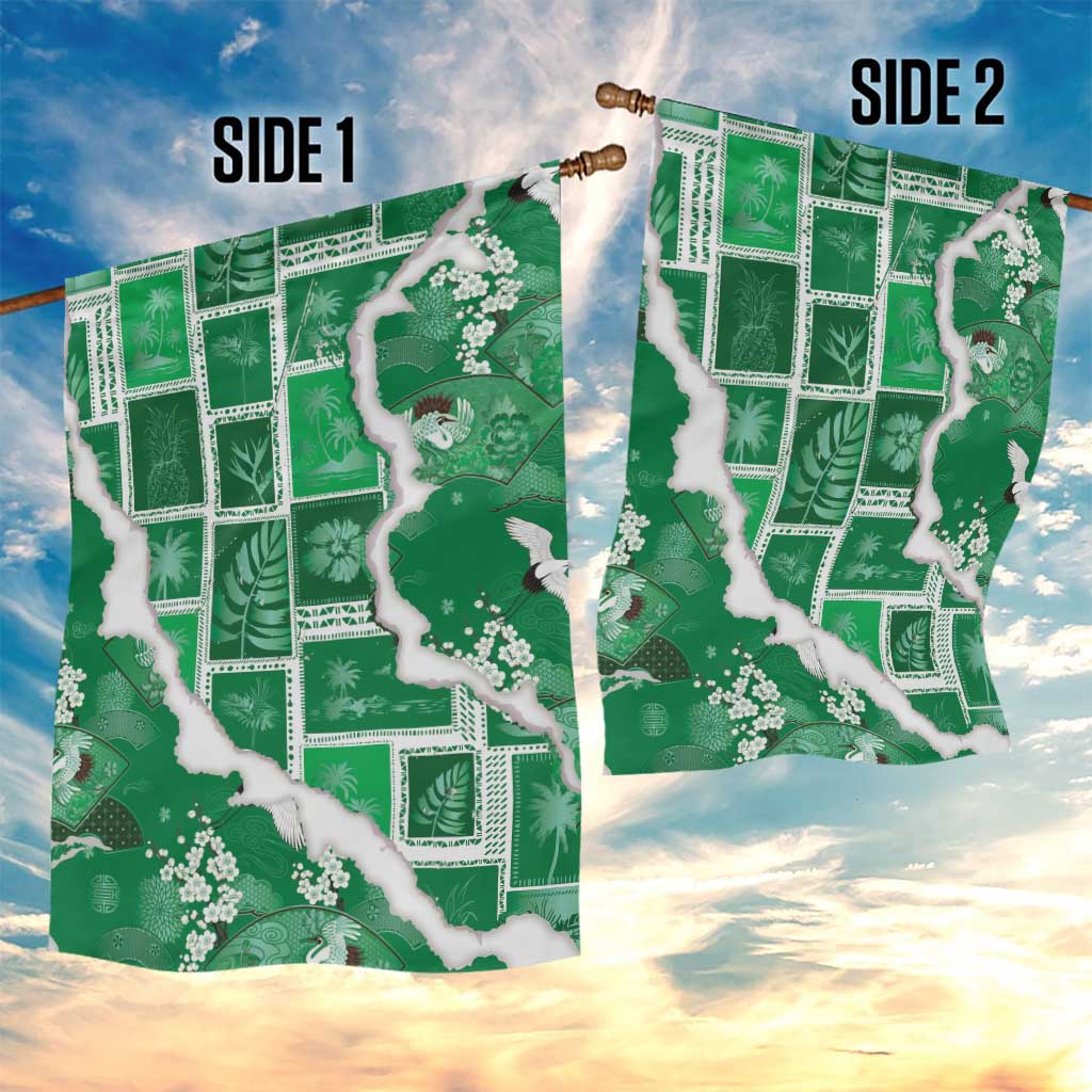 Hawaii Japanese Culture Green Garden Flag Spring Cranes Aloha Pattern LT01 - Polynesian Pride