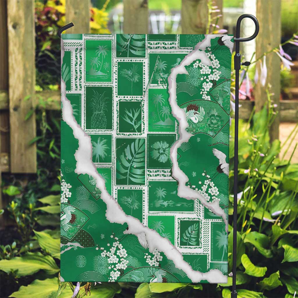 Hawaii Japanese Culture Green Garden Flag Spring Cranes Aloha Pattern LT01 Garden Flag Green - Polynesian Pride