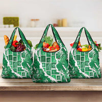 Hawaii Japanese Culture Green Grocery Bag Spring Cranes Aloha Pattern LT01 3-pack One Size Green - Polynesian Pride