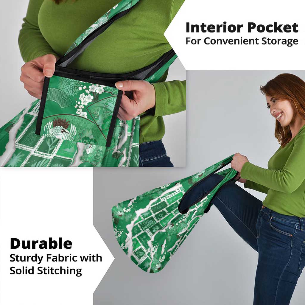 Hawaii Japanese Culture Green Grocery Bag Spring Cranes Aloha Pattern LT01 - Polynesian Pride