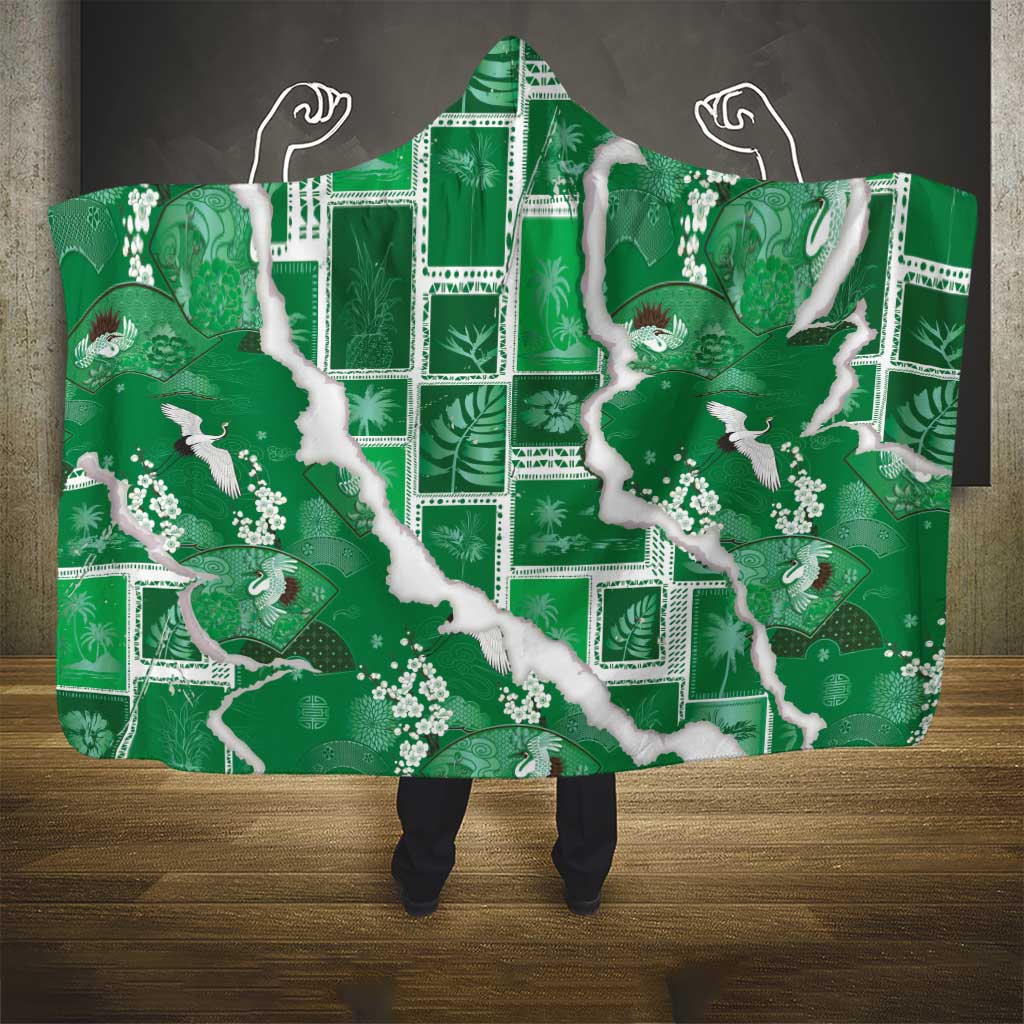 Hawaii Japanese Culture Green Hooded Blanket Spring Cranes Aloha Pattern LT01 - Polynesian Pride