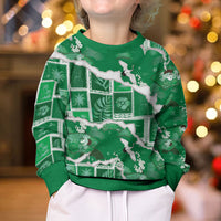 Hawaii Japanese Culture Green Kid Ugly Christmas Sweater Spring Cranes Aloha Pattern LT01 - Polynesian Pride