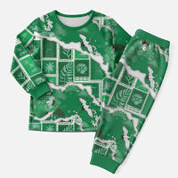 Hawaii Japanese Culture Green Christmas Pajama Set Spring Cranes Aloha Pattern LT01 Men Green - Polynesian Pride