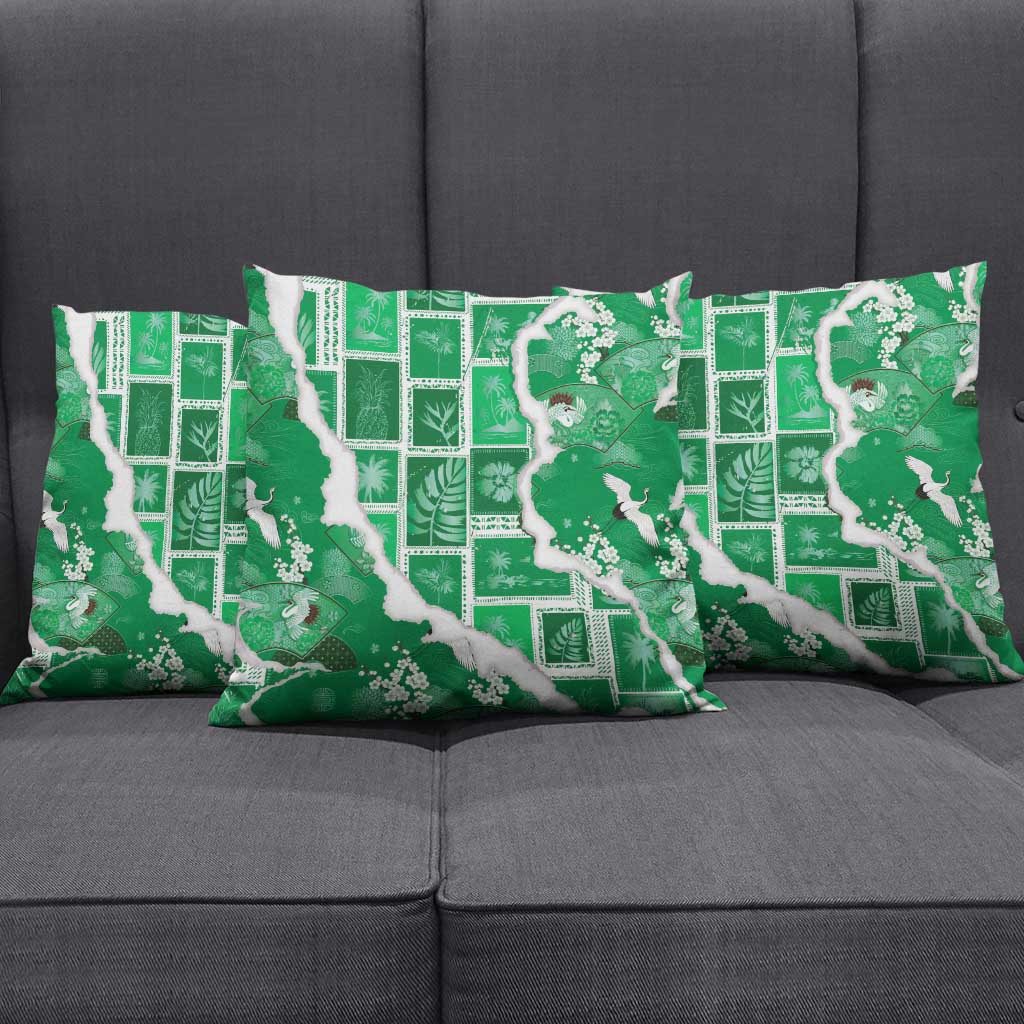 Hawaii Japanese Culture Green Pillow Cover Spring Cranes Aloha Pattern LT01 - Polynesian Pride