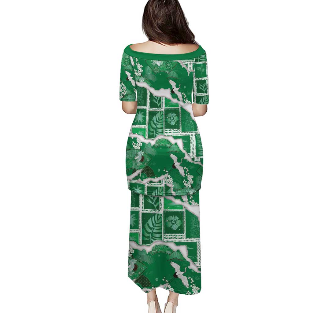 Hawaii Japanese Culture Green Puletasi Spring Cranes Aloha Pattern LT01 - Polynesian Pride