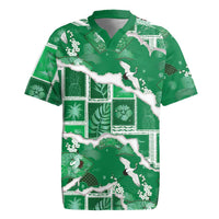 Hawaii Japanese Culture Green Rugby Jersey Spring Cranes Aloha Pattern LT01 Green - Polynesian Pride