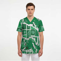 Hawaii Japanese Culture Green Scrub Top Spring Cranes Aloha Pattern LT01 - Polynesian Pride