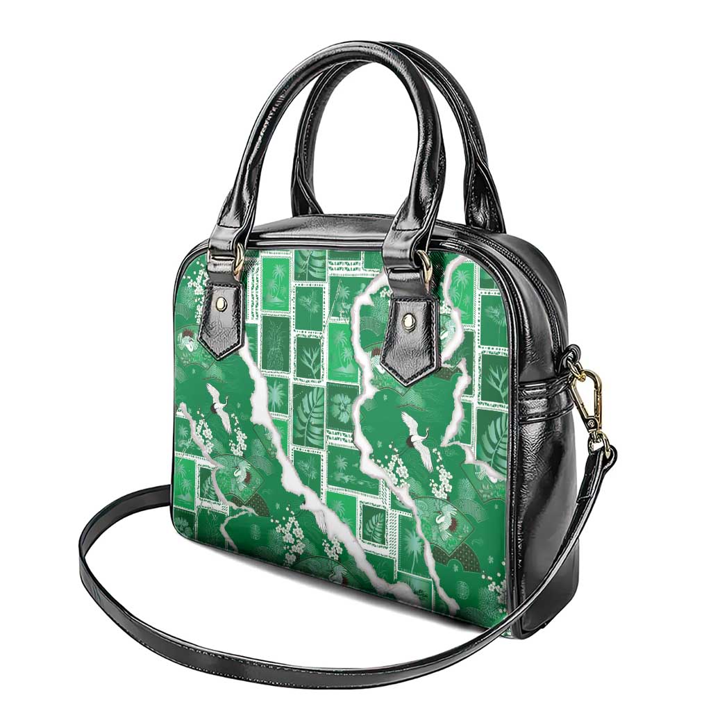 Hawaii Japanese Culture Green Shoulder Handbag Spring Cranes Aloha Pattern LT01 - Polynesian Pride