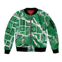 Hawaii Japanese Culture Green Sleeve Zip Bomber Jacket Spring Cranes Aloha Pattern LT01 Unisex Green - Polynesian Pride
