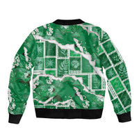 Hawaii Japanese Culture Green Sleeve Zip Bomber Jacket Spring Cranes Aloha Pattern LT01 - Polynesian Pride
