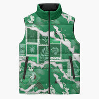 Hawaii Japanese Culture Green Sleeveless Puffer Jacket Spring Cranes Aloha Pattern LT01 Unisex Green - Polynesian Pride