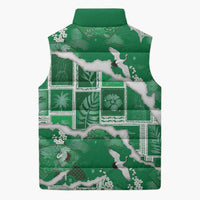 Hawaii Japanese Culture Green Sleeveless Puffer Jacket Spring Cranes Aloha Pattern LT01 - Polynesian Pride