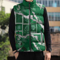Hawaii Japanese Culture Green Sleeveless Puffer Jacket Spring Cranes Aloha Pattern LT01 - Polynesian Pride
