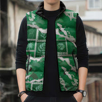 Hawaii Japanese Culture Green Sleeveless Puffer Jacket Spring Cranes Aloha Pattern LT01 - Polynesian Pride