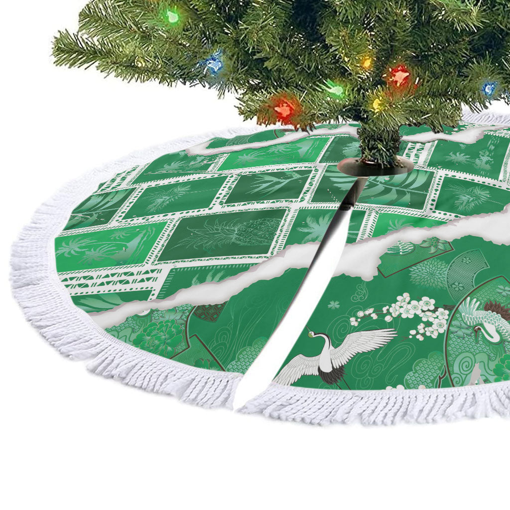 Hawaii Japanese Culture Green Tree Skirt Spring Cranes Aloha Pattern LT01 - Polynesian Pride