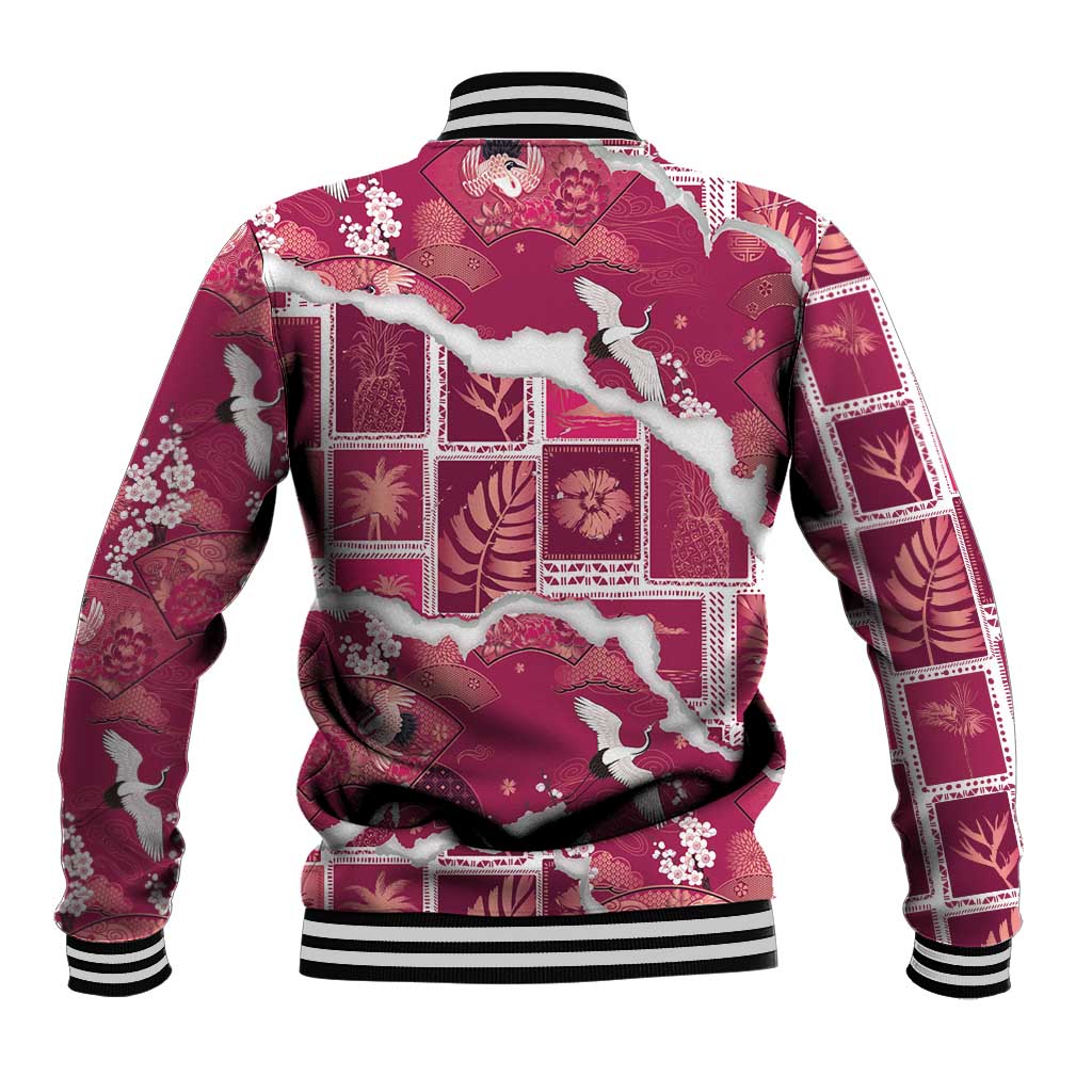Hawaii Japanese Culture Pink Baseball Jacket Spring Cranes Aloha Pattern LT01 - Polynesian Pride