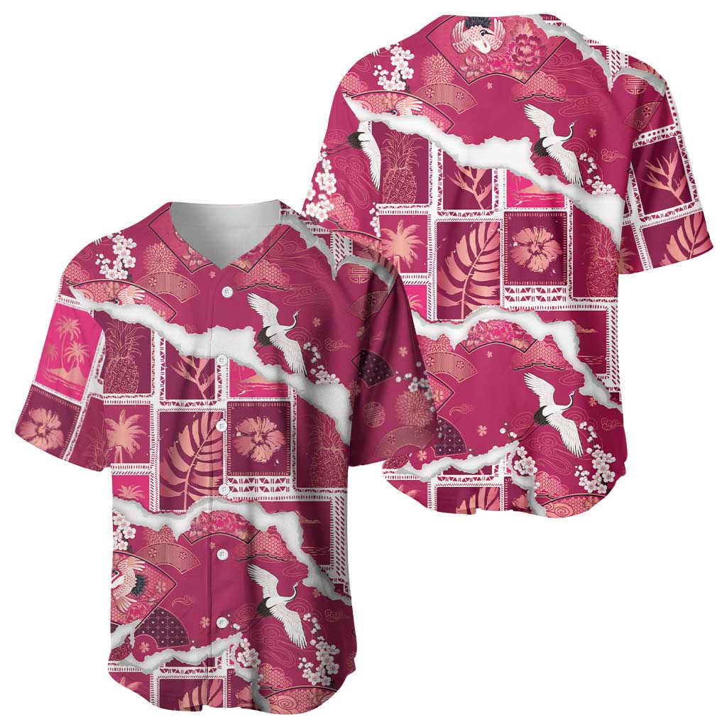 Hawaii Japanese Culture Pink Baseball Jersey Spring Cranes Aloha Pattern LT01 - Polynesian Pride