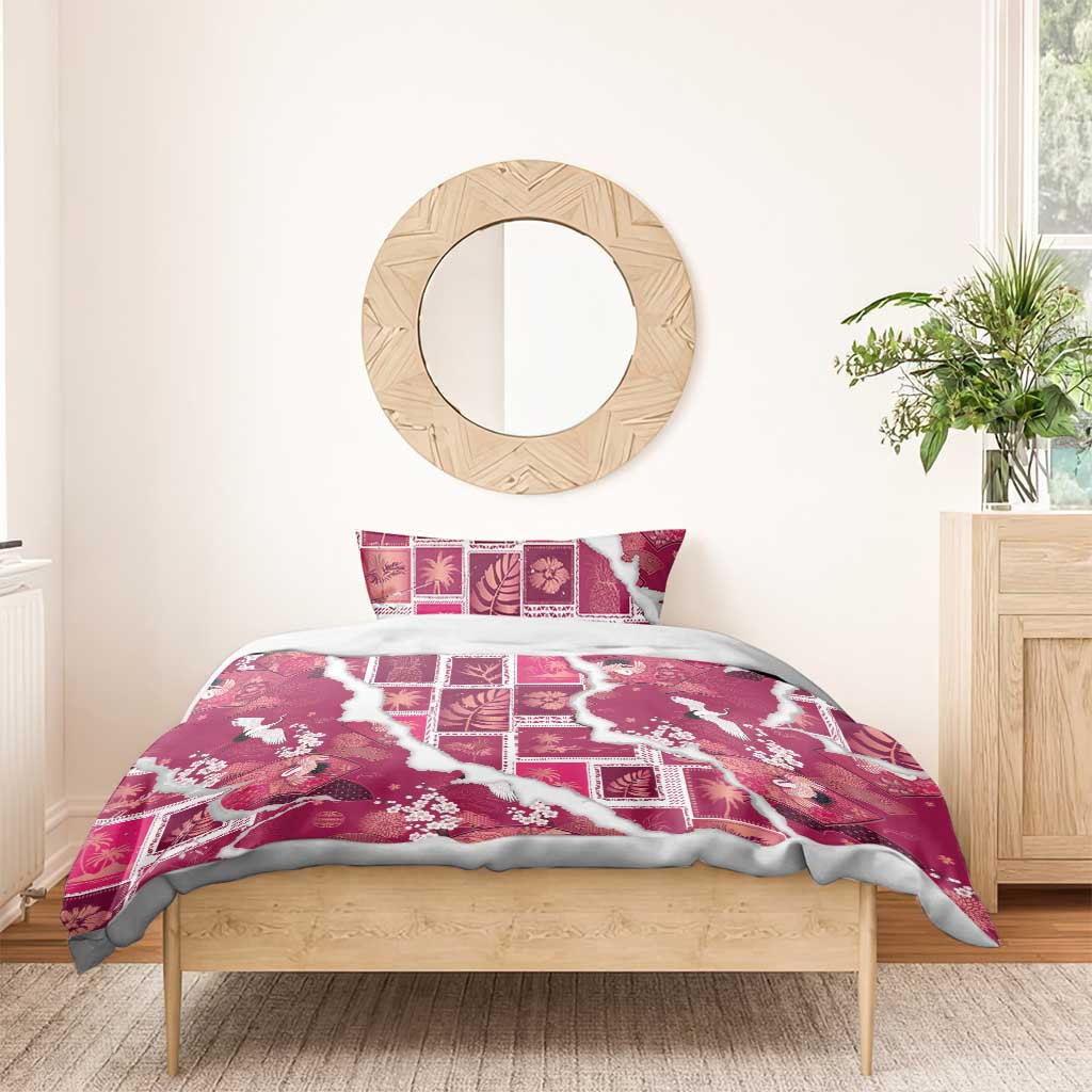 Hawaii Japanese Culture Pink Bedding Set Spring Cranes Aloha Pattern LT01 - Polynesian Pride