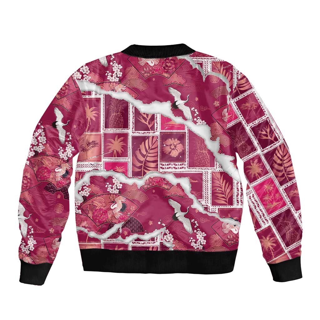 Hawaii Japanese Culture Pink Bomber Jacket Spring Cranes Aloha Pattern LT01 - Polynesian Pride