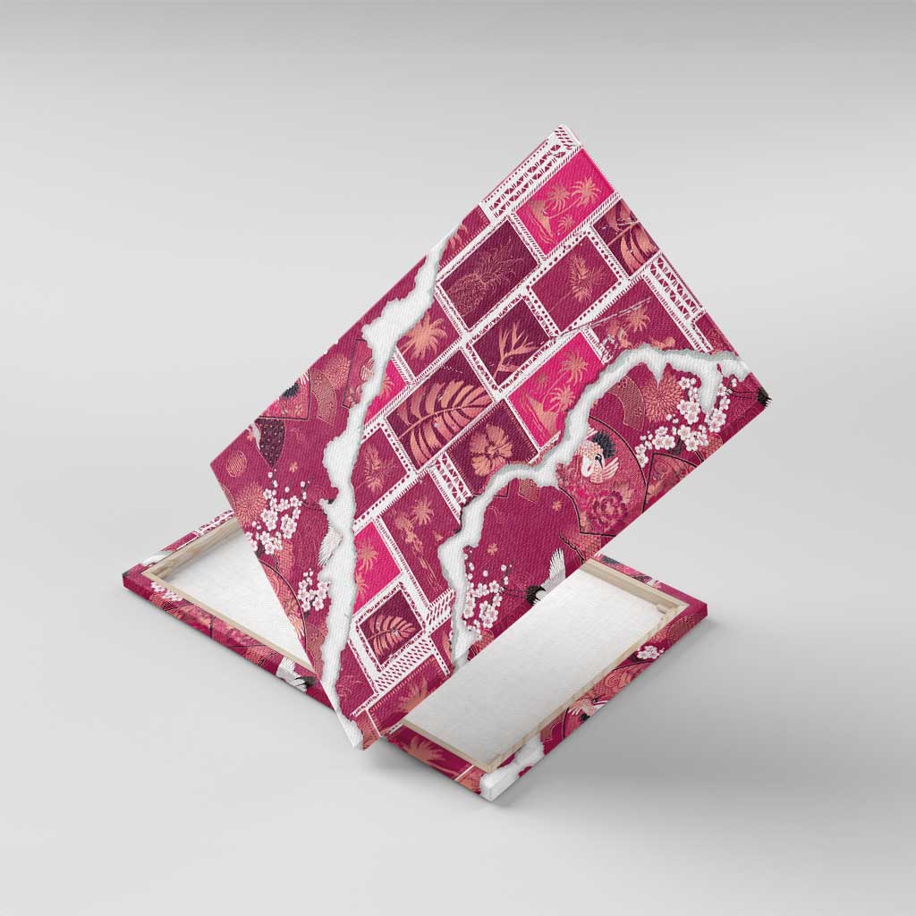 Hawaii Japanese Culture Pink Canvas Wall Art Spring Cranes Aloha Pattern LT01 With Frame Pink - Polynesian Pride