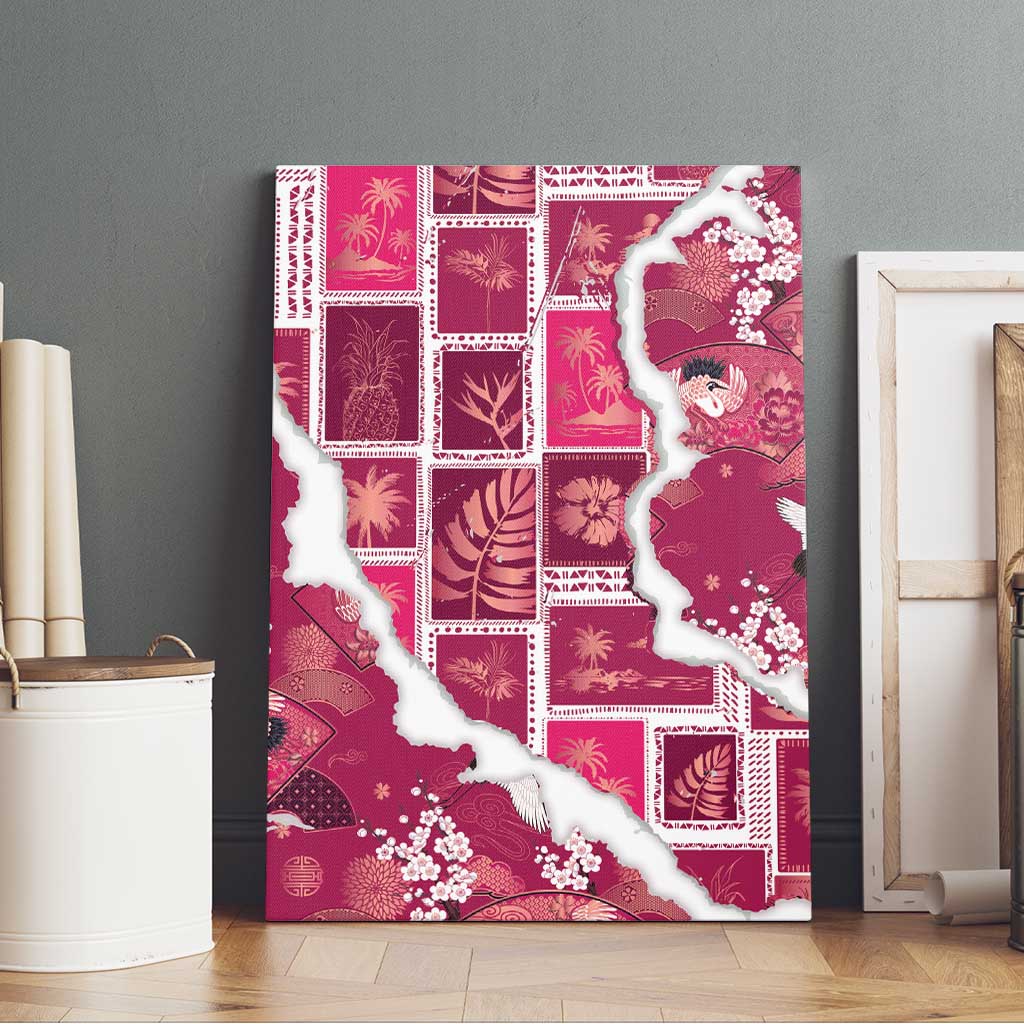 Hawaii Japanese Culture Pink Canvas Wall Art Spring Cranes Aloha Pattern LT01 - Polynesian Pride