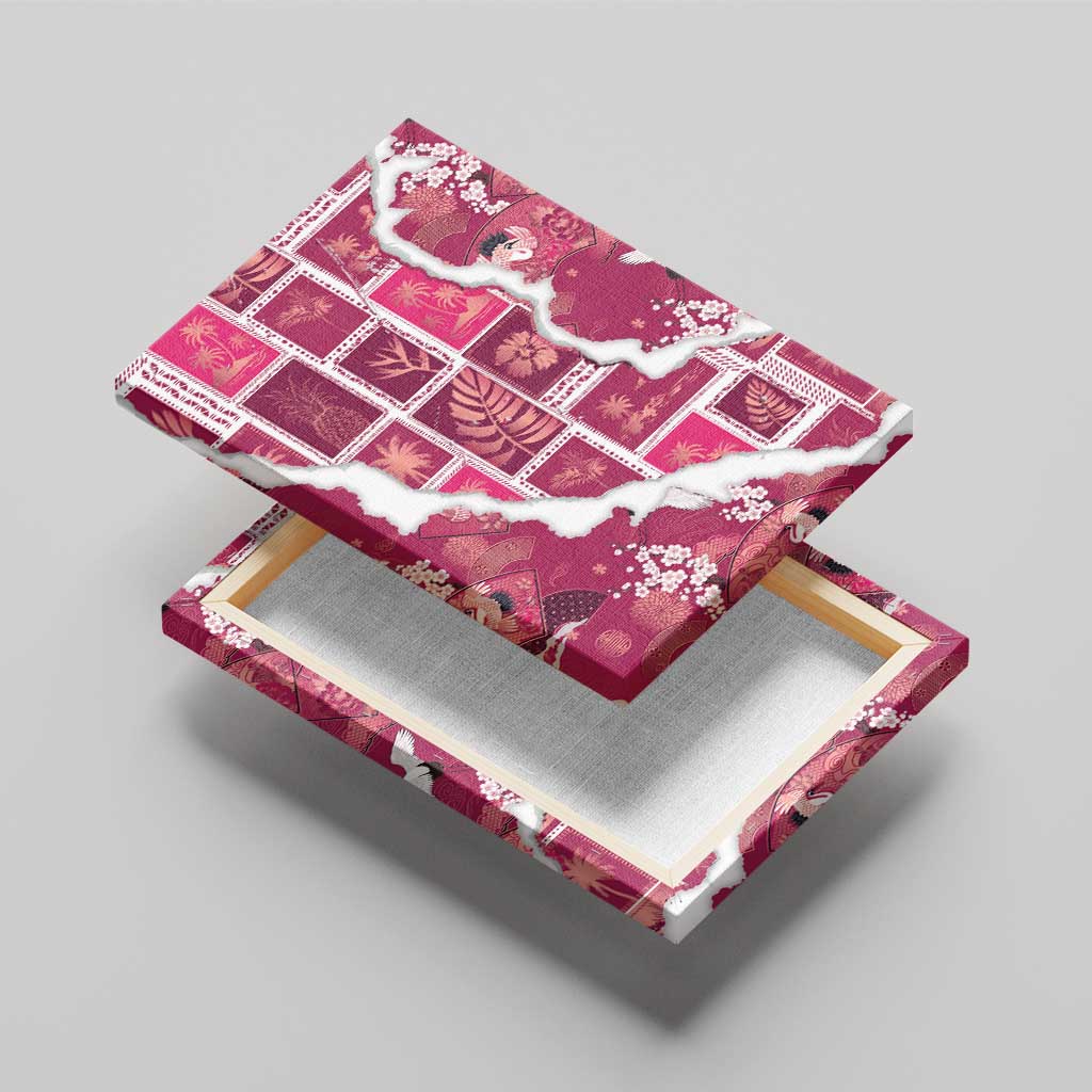 Hawaii Japanese Culture Pink Canvas Wall Art Spring Cranes Aloha Pattern LT01 - Polynesian Pride