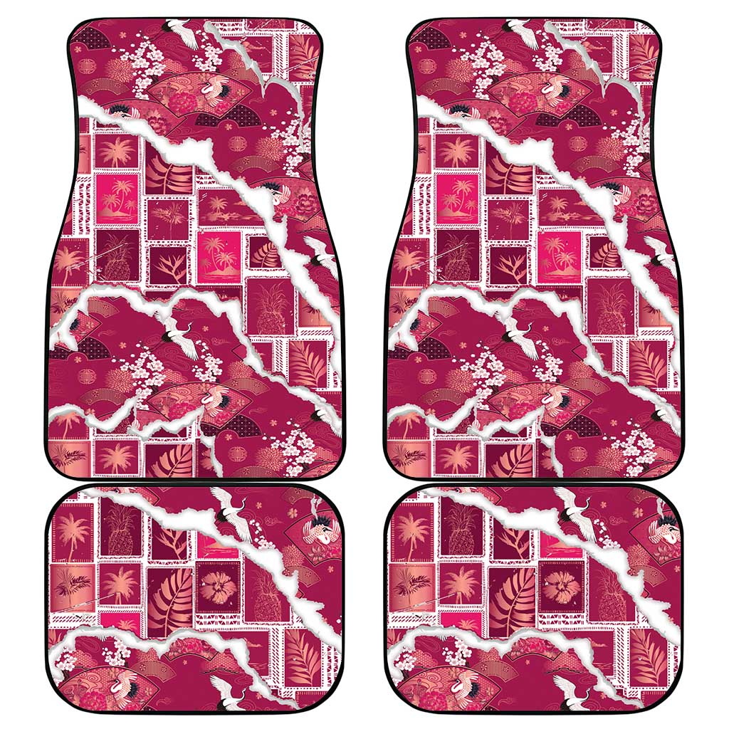 Hawaii Japanese Culture Pink Car Mats Spring Cranes Aloha Pattern LT01 - Polynesian Pride