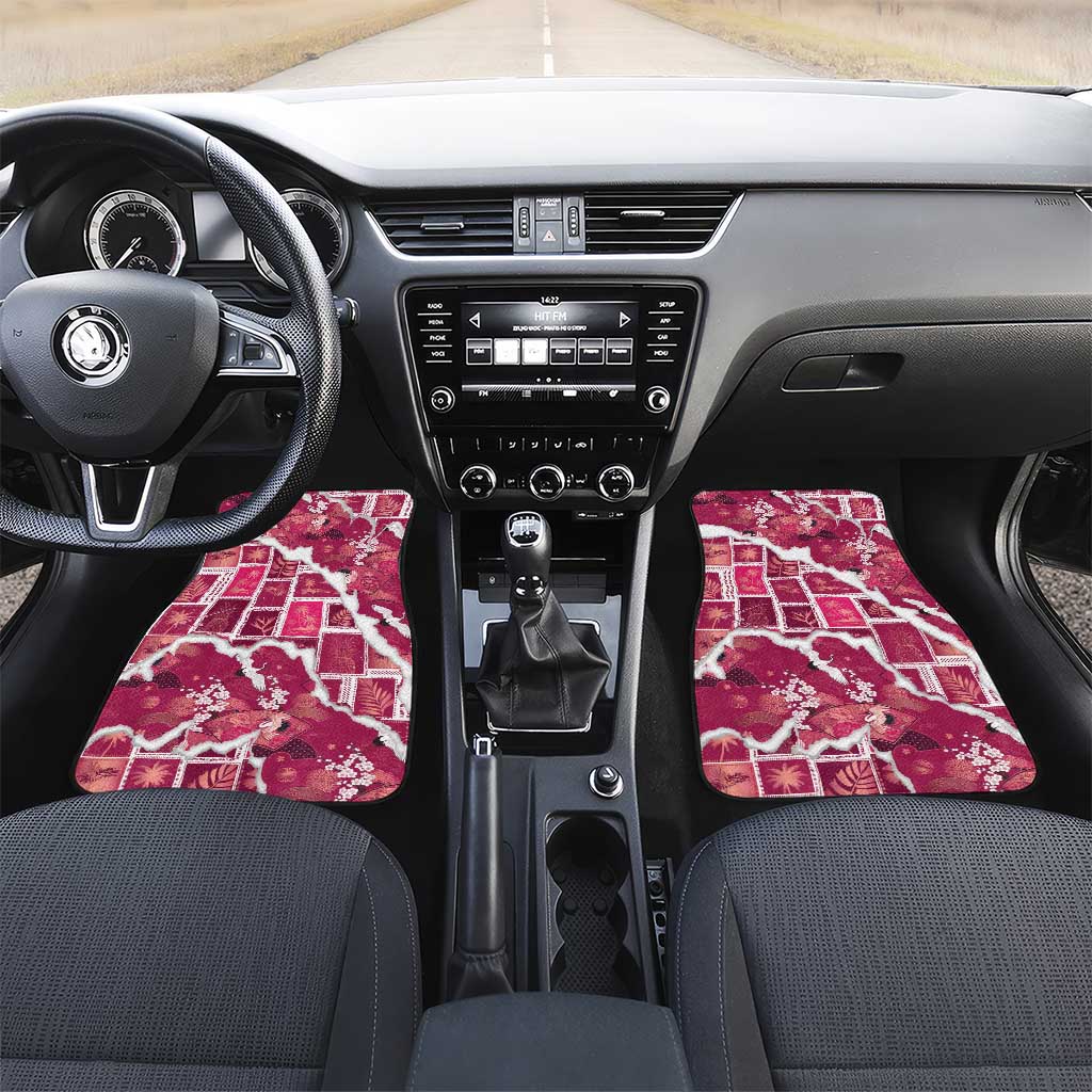Hawaii Japanese Culture Pink Car Mats Spring Cranes Aloha Pattern LT01 Set 2pcs - Front Pink - Polynesian Pride