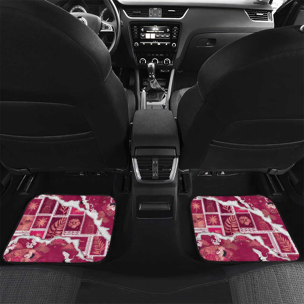 Hawaii Japanese Culture Pink Car Mats Spring Cranes Aloha Pattern LT01 Set 2pcs - Back Pink - Polynesian Pride