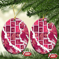 Hawaii Japanese Culture Pink Ceramic Ornament Spring Cranes Aloha Pattern LT01 Oval Pink - Polynesian Pride