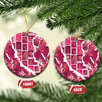 Hawaii Japanese Culture Pink Ceramic Ornament Spring Cranes Aloha Pattern LT01 Circle Pink - Polynesian Pride