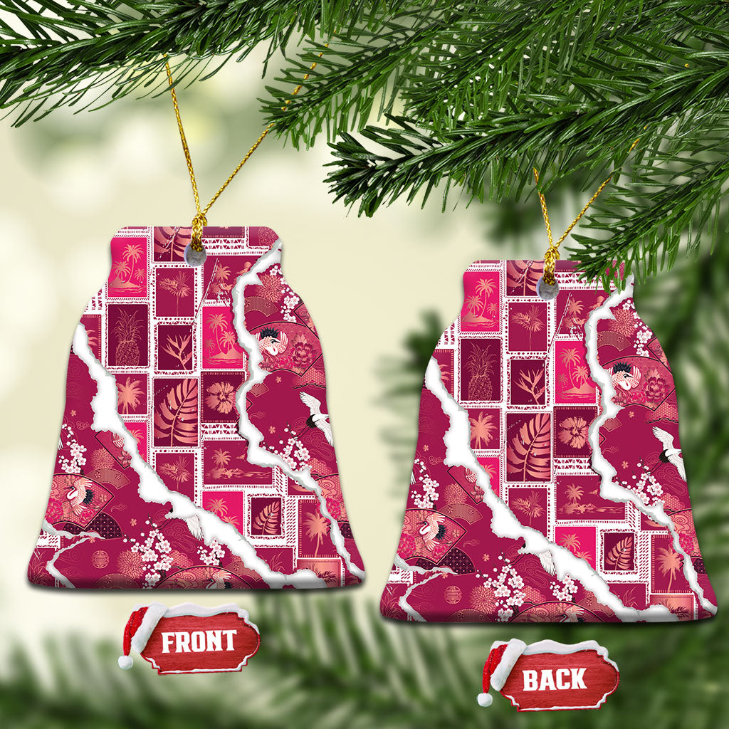 Hawaii Japanese Culture Pink Ceramic Ornament Spring Cranes Aloha Pattern LT01 Bell Flake Pink - Polynesian Pride