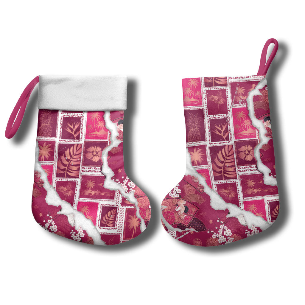 Hawaii Japanese Culture Pink Christmas Stocking Spring Cranes Aloha Pattern LT01 - Polynesian Pride