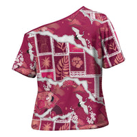 Hawaii Japanese Culture Pink Cross Shoulder Shirt Spring Cranes Aloha Pattern LT01 - Polynesian Pride