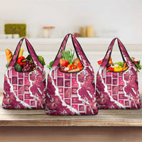 Hawaii Japanese Culture Pink Grocery Bag Spring Cranes Aloha Pattern LT01 3-pack One Size Pink - Polynesian Pride