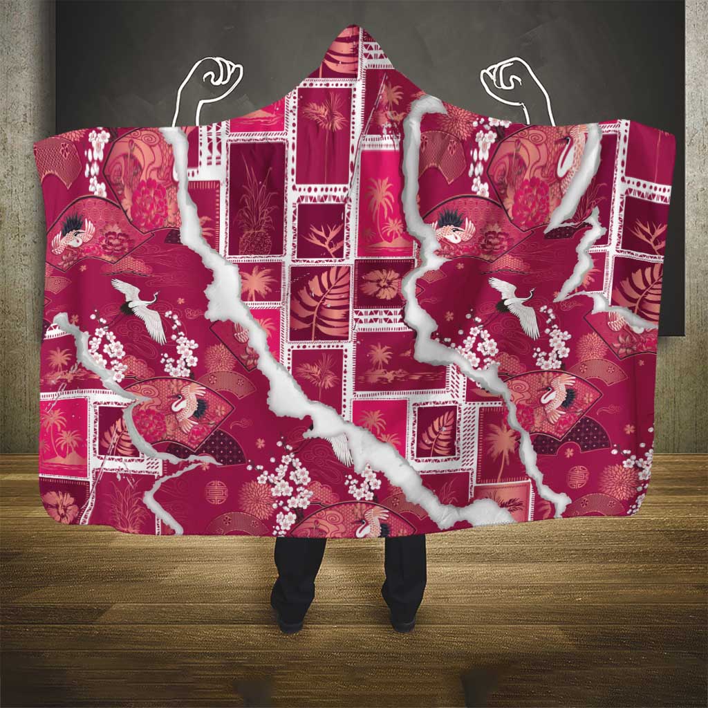 Hawaii Japanese Culture Pink Hooded Blanket Spring Cranes Aloha Pattern LT01 - Polynesian Pride