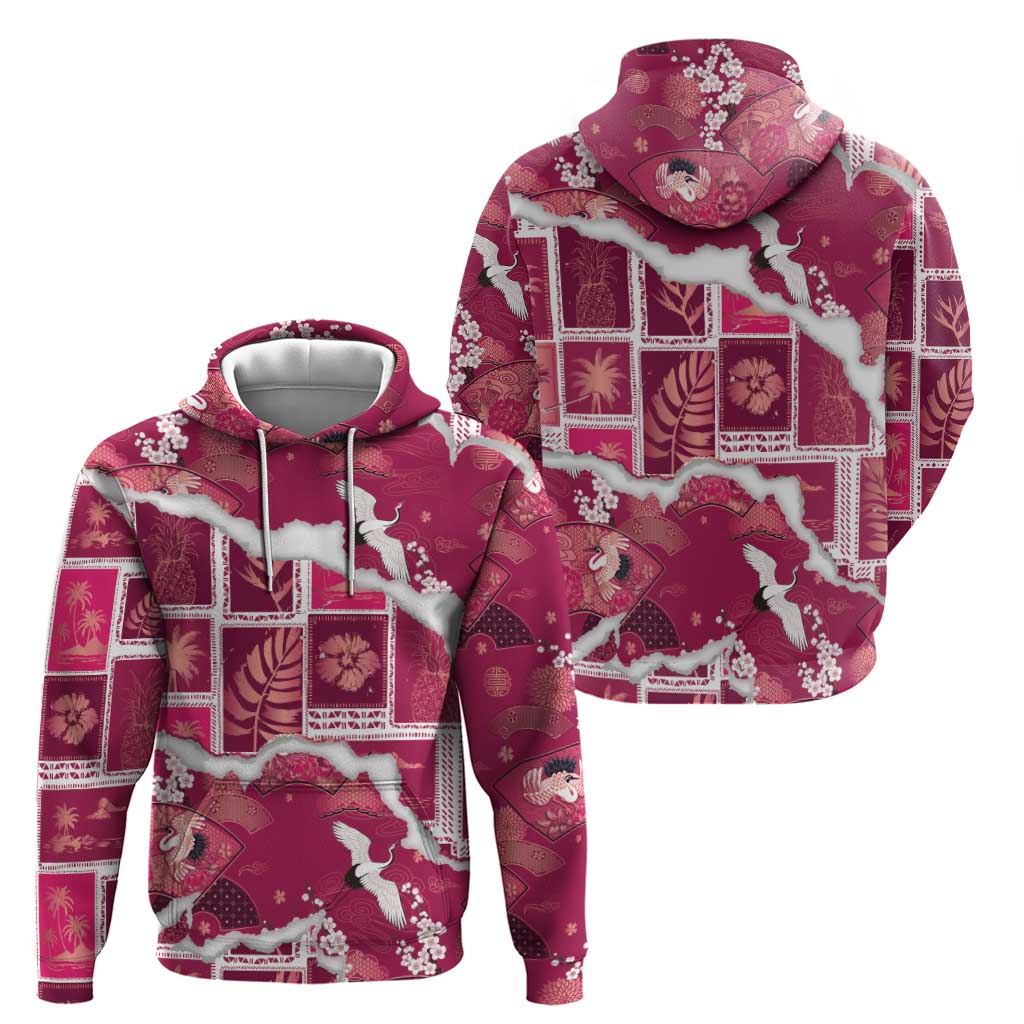Hawaii Japanese Culture Pink Hoodie Spring Cranes Aloha Pattern LT01 - Polynesian Pride