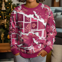 Hawaii Japanese Culture Pink Kid Ugly Christmas Sweater Spring Cranes Aloha Pattern LT01 - Polynesian Pride